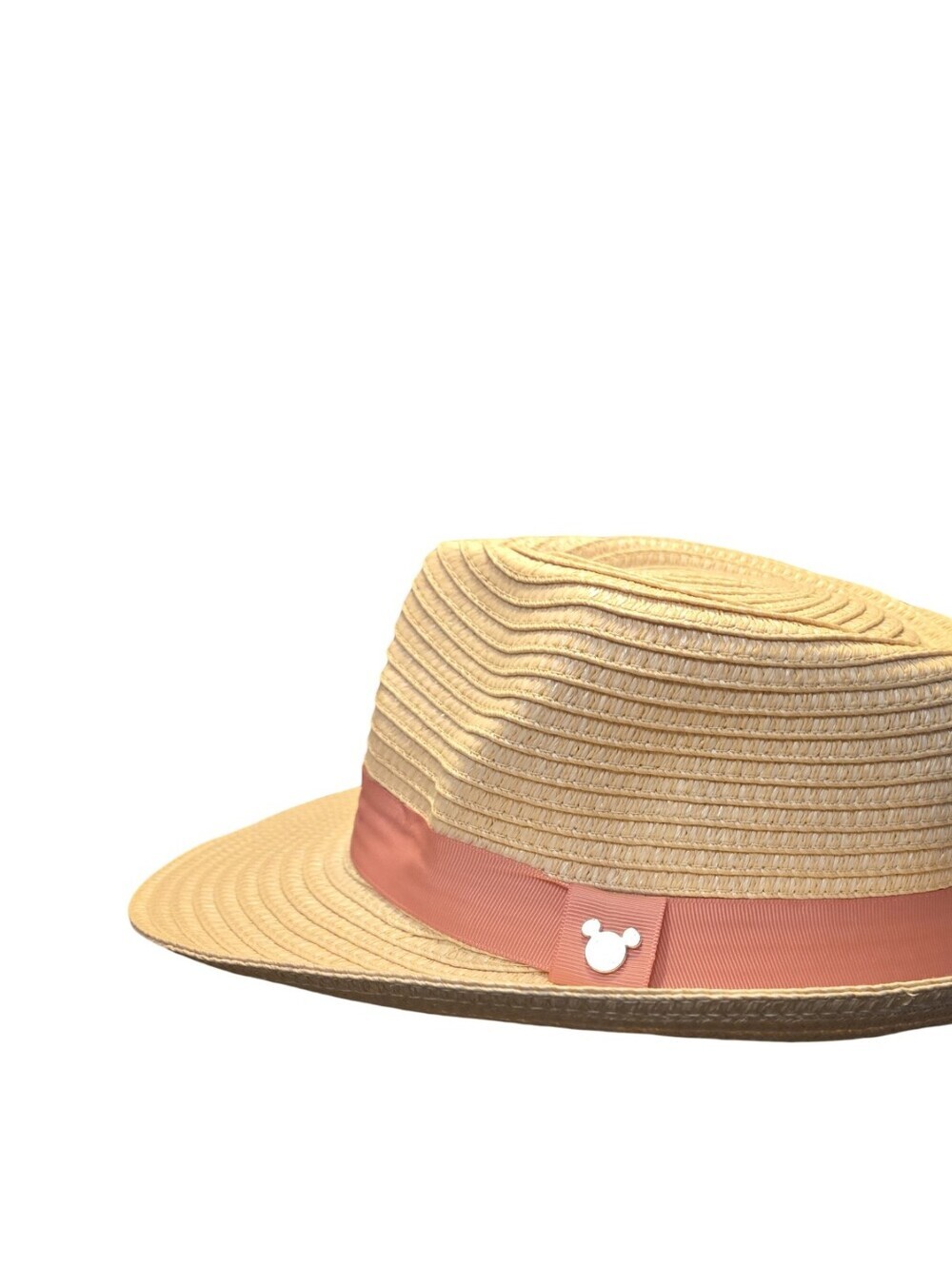 Disney Natural Straw Hat with Pink Band and White Mickey Accent Vacation Travel